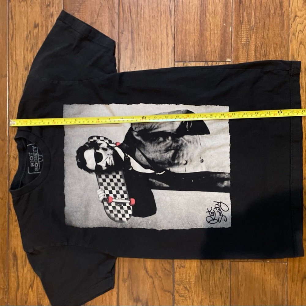 Riot Society Black Tee with Gray Skateboard Graphic